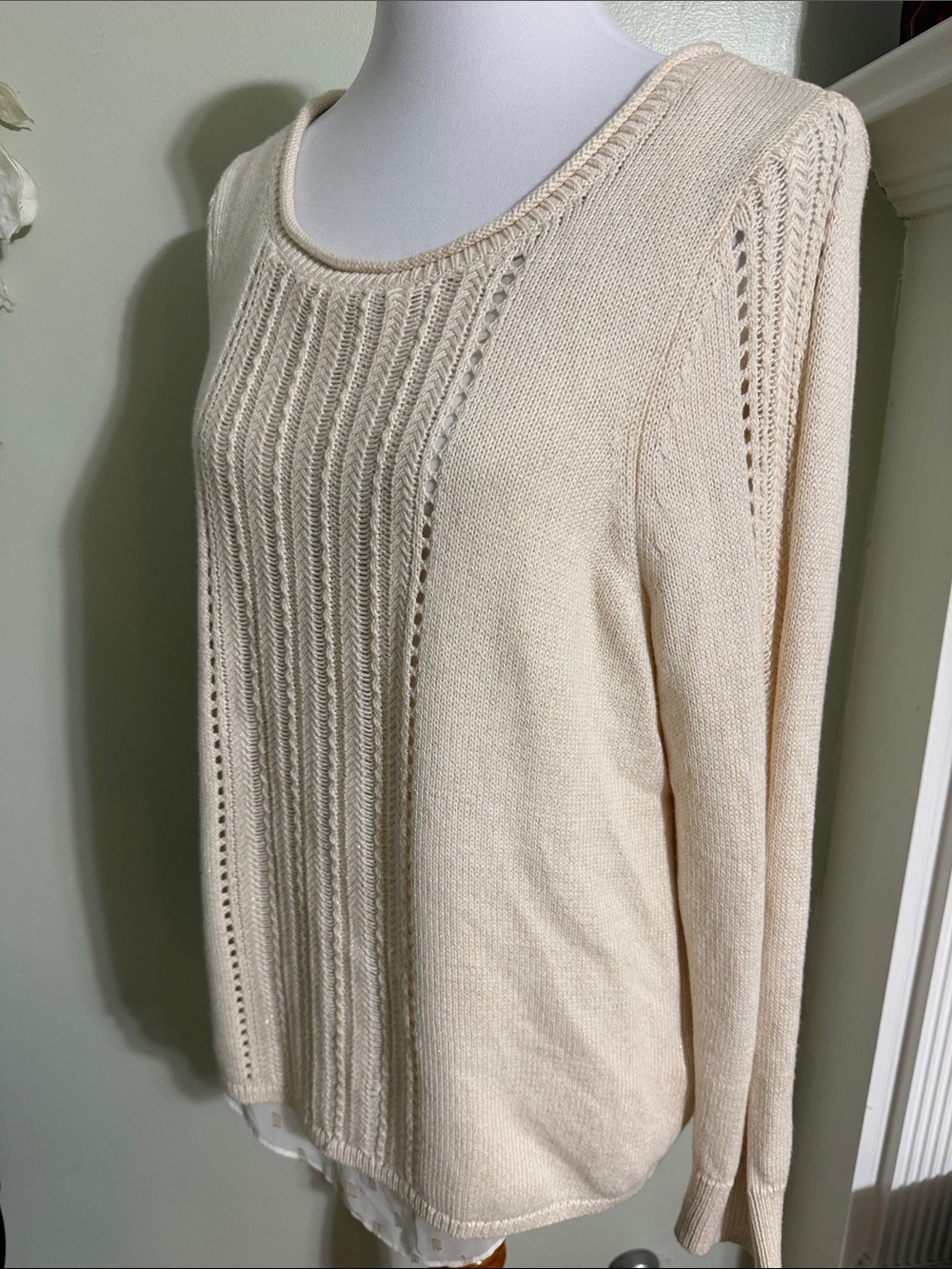 Lucky Brand Cream Cable Front Scoop Neck Sweater - Picture 8 of 8